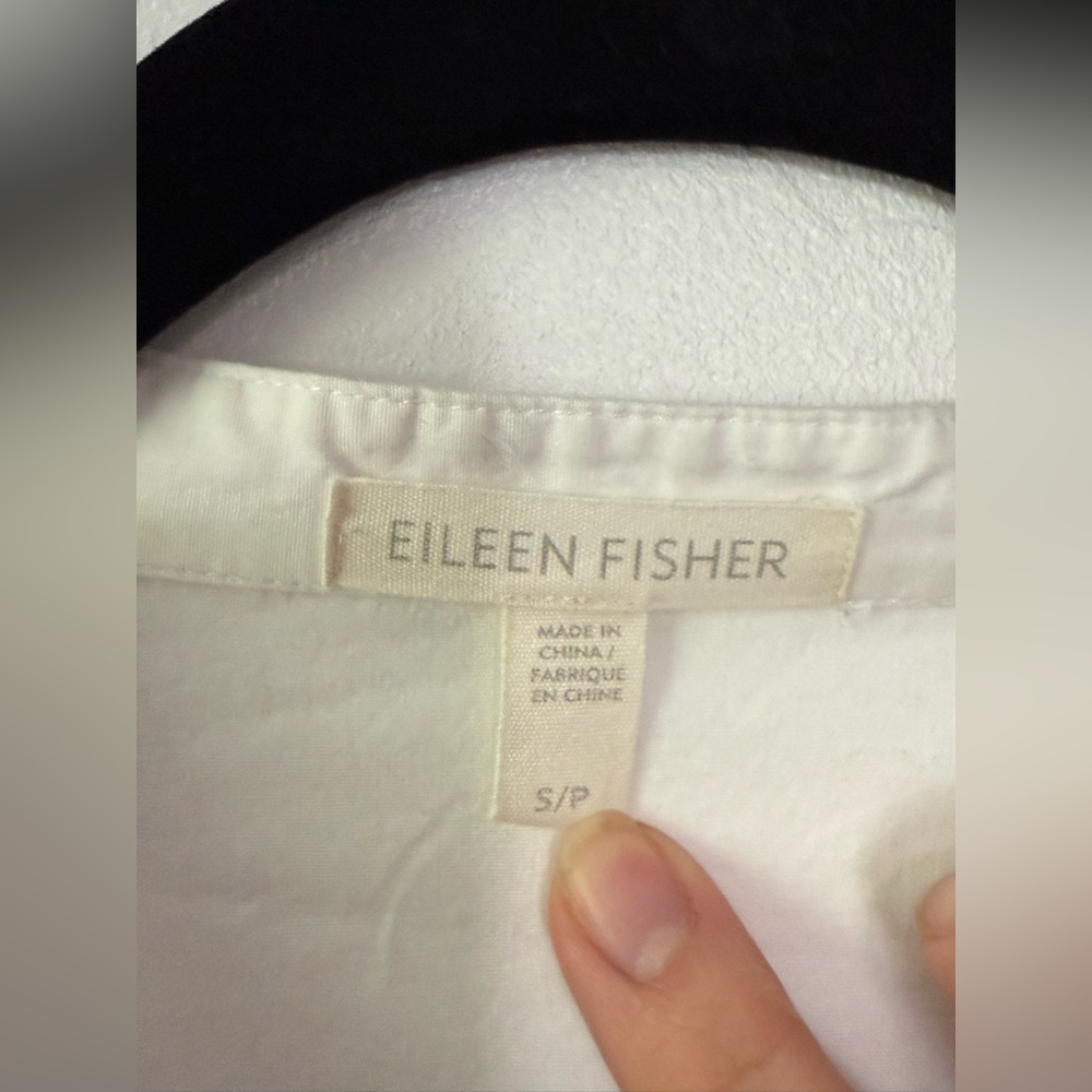 EILEEN FISHER Organic Cotton White Collarless Tunic Shirt - Picture 2 of 5